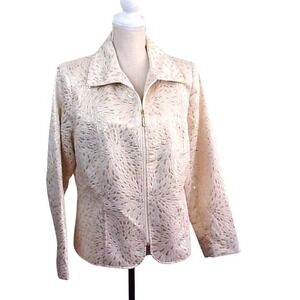 Tanjay Metallic Floral Zip Up Jacket Women's Size 12 Ivory Gold Career